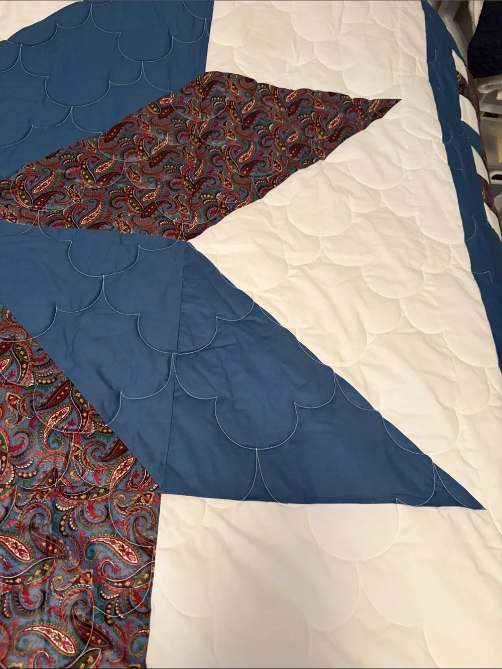Handcrafted Blue  & Multicolor Paisley Star Quilt - Home Bedding